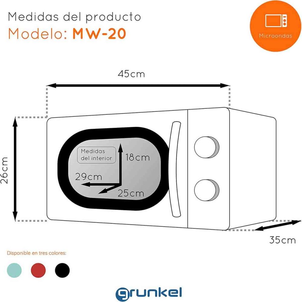 Un diagramma di un forno a microonde con misure in cm.