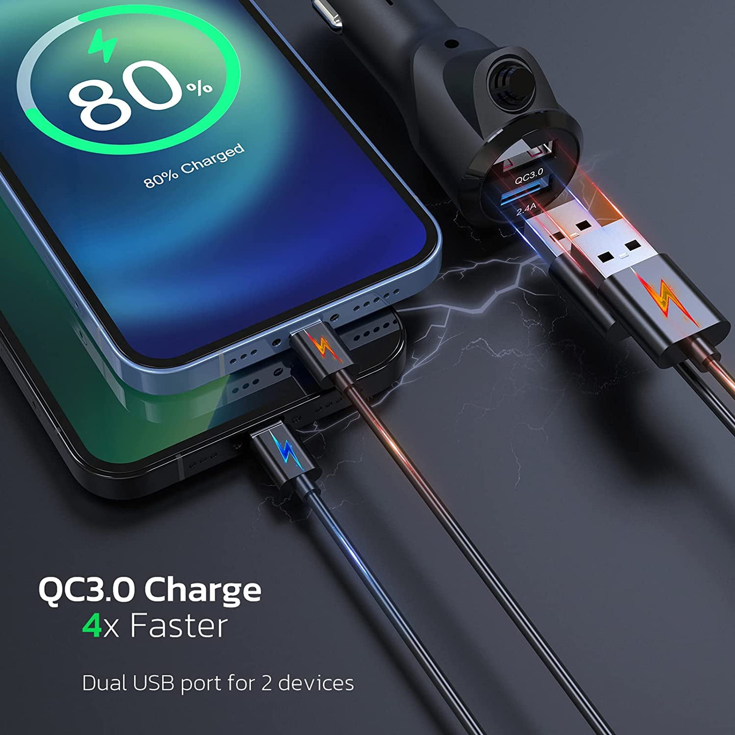 Ein Telefon, das mit einem Ladegerät geladen wird. Das Telefon ist zu 80% geladen.