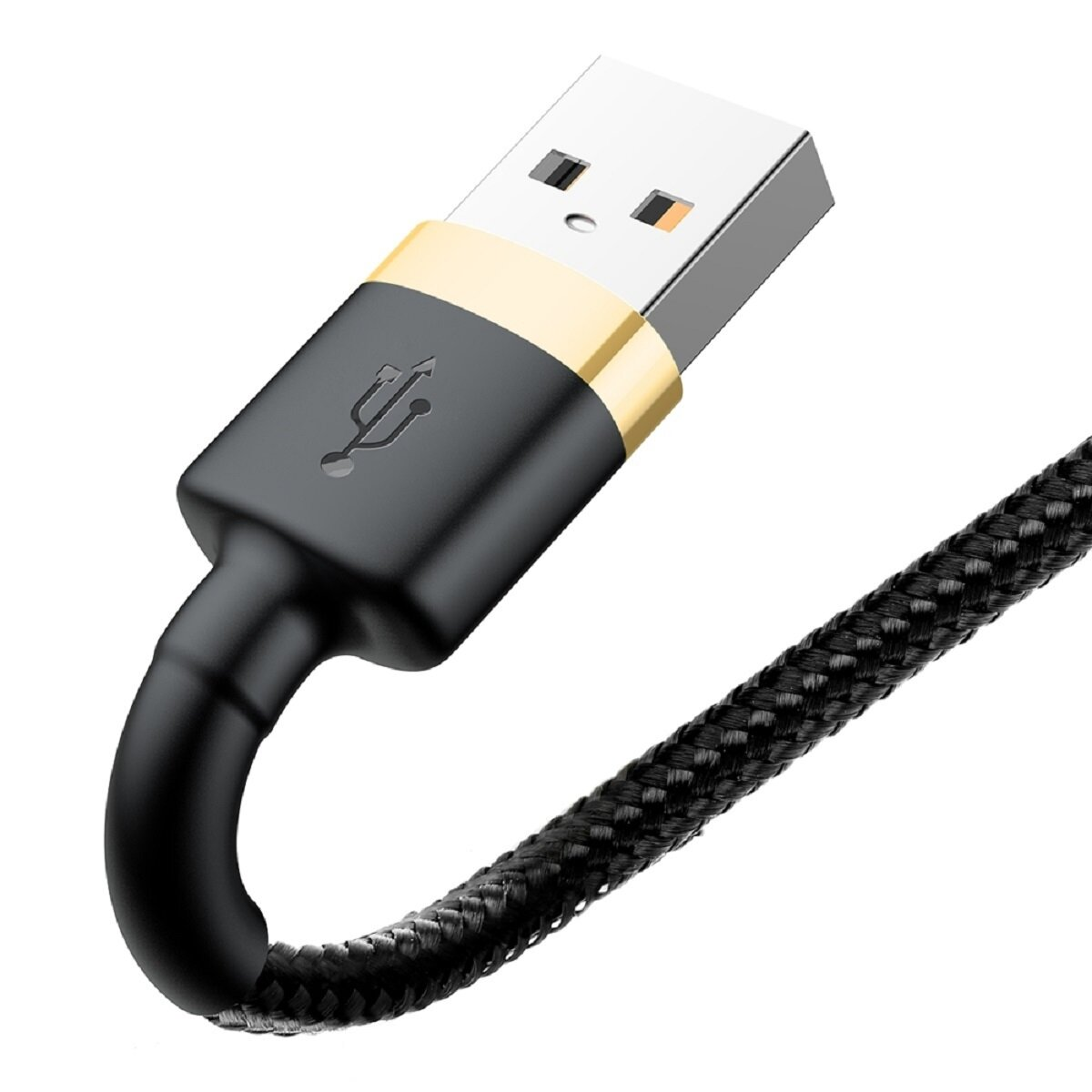 Czarny kabel USB ze srebrnym i złotym złączem USB.