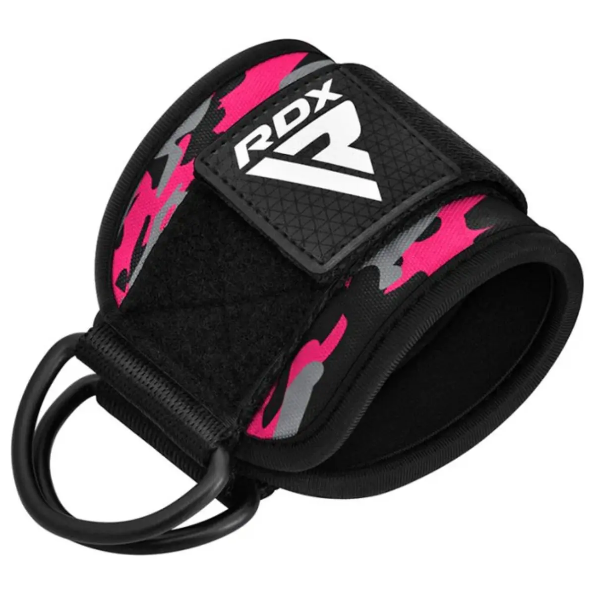 Sangle de cheville noire et rose avec logo RDX pour les entraînements en salle de sport.