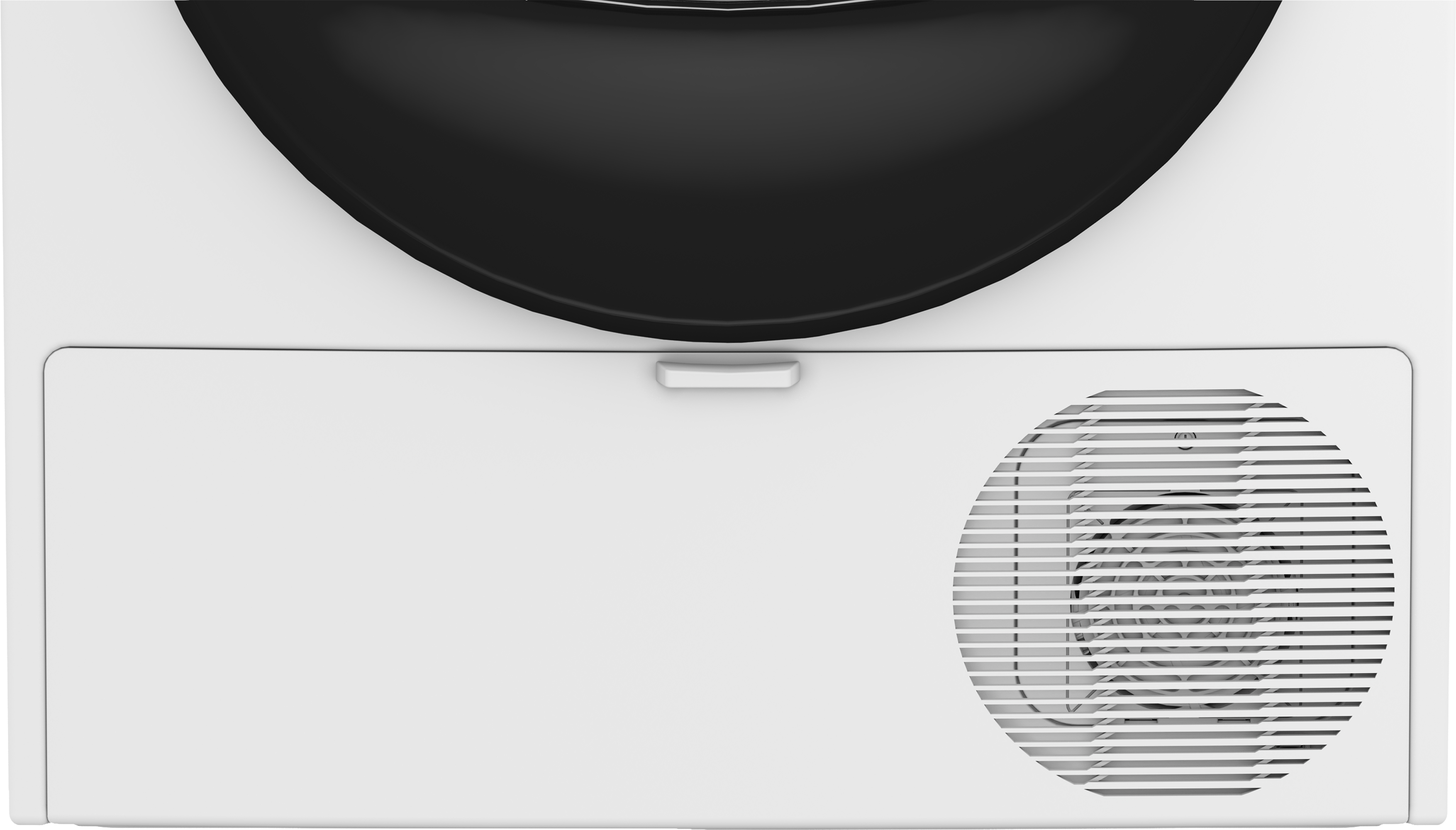 Biała suszarka z otwartymi drzwiami, odsłaniająca bęben, na białym tle.