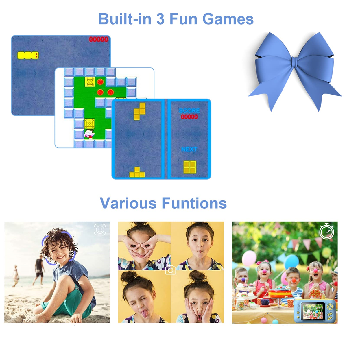 Spielkonsole mit eingebauten Spielen und verschiedenen Funktionen. Kinder benutzen Konsole.
