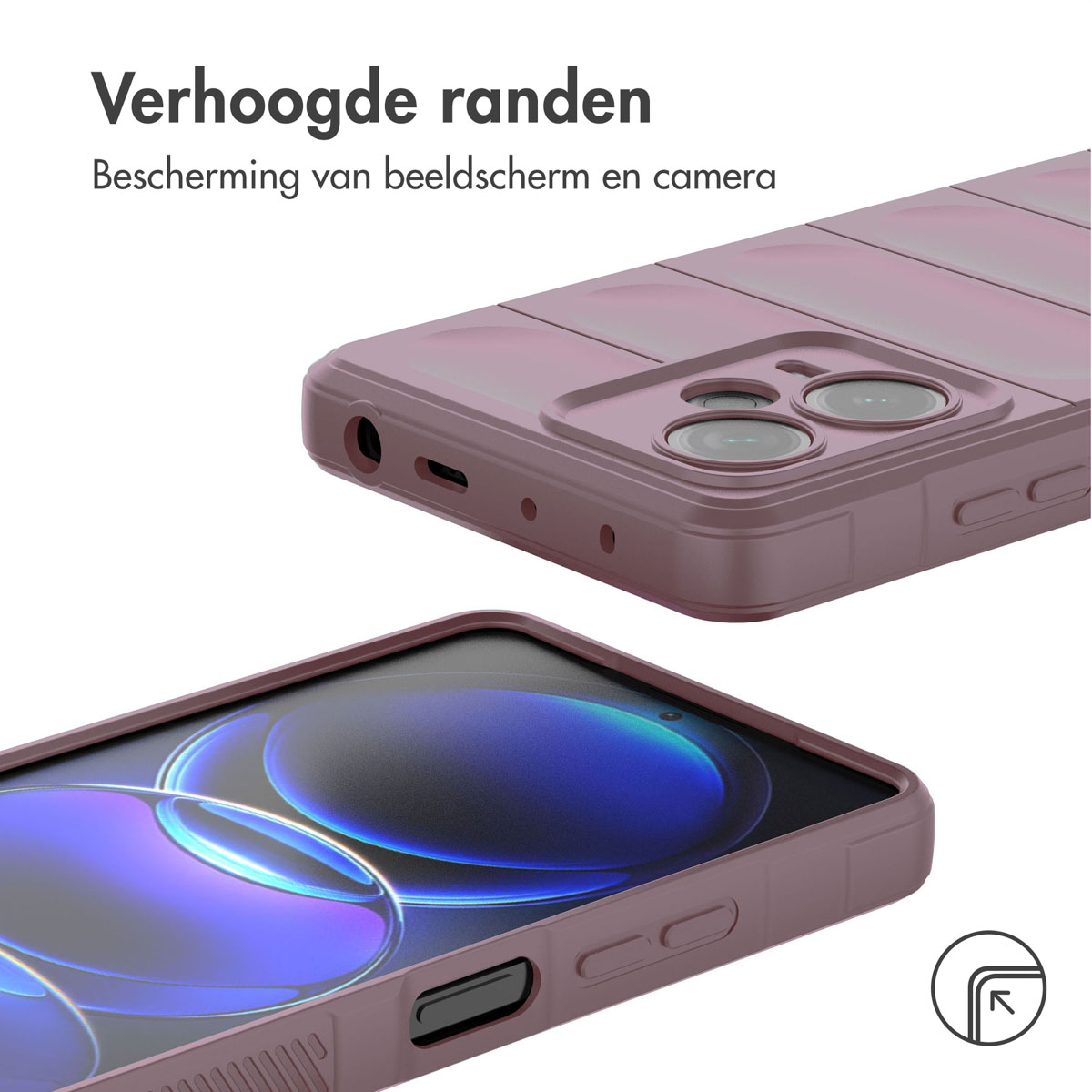 Gros plan d'une coque de téléphone rose avec des bords surélevés.