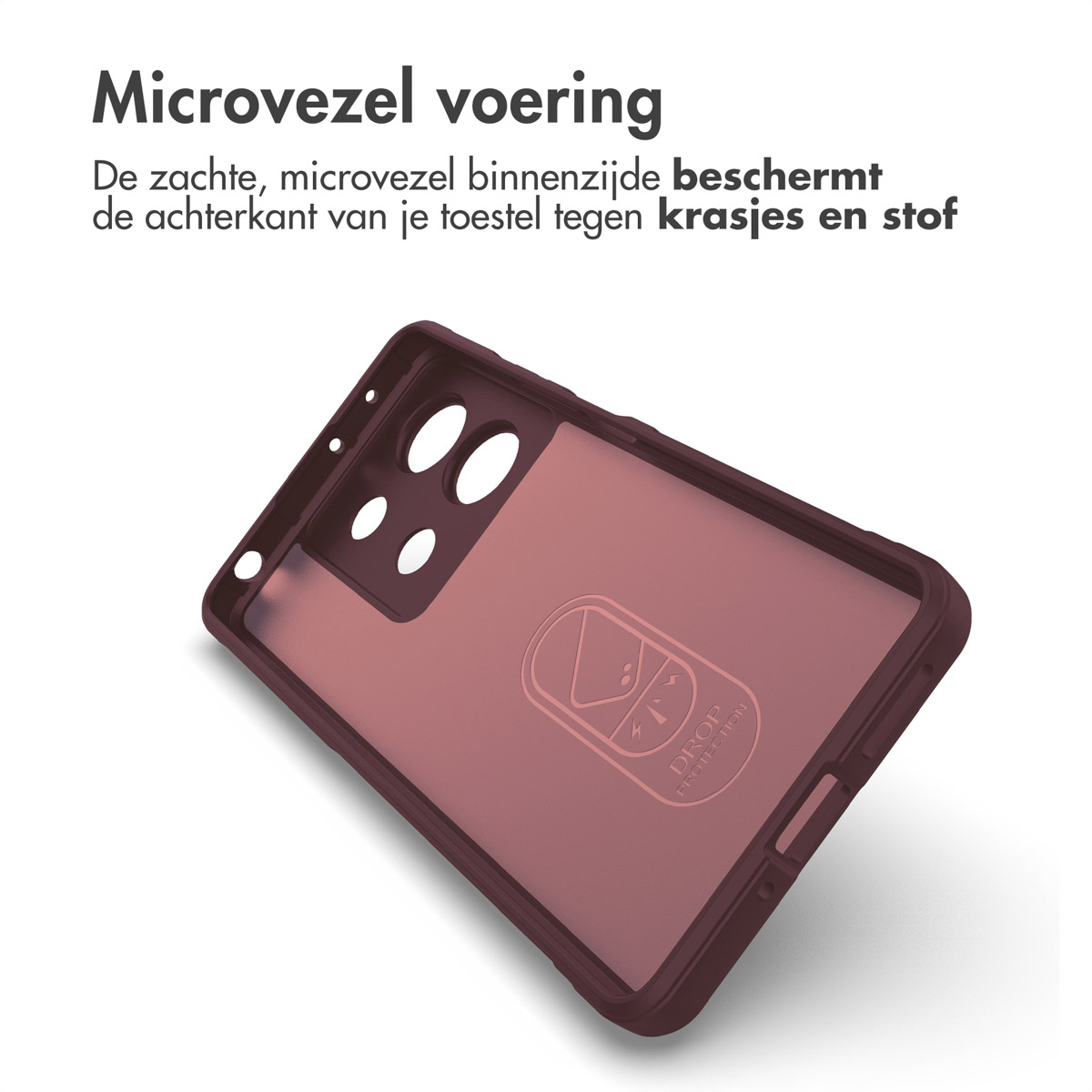 Mauve telefoonhoes met binnenvoering. Telefoonhoes op een witte achtergrond.