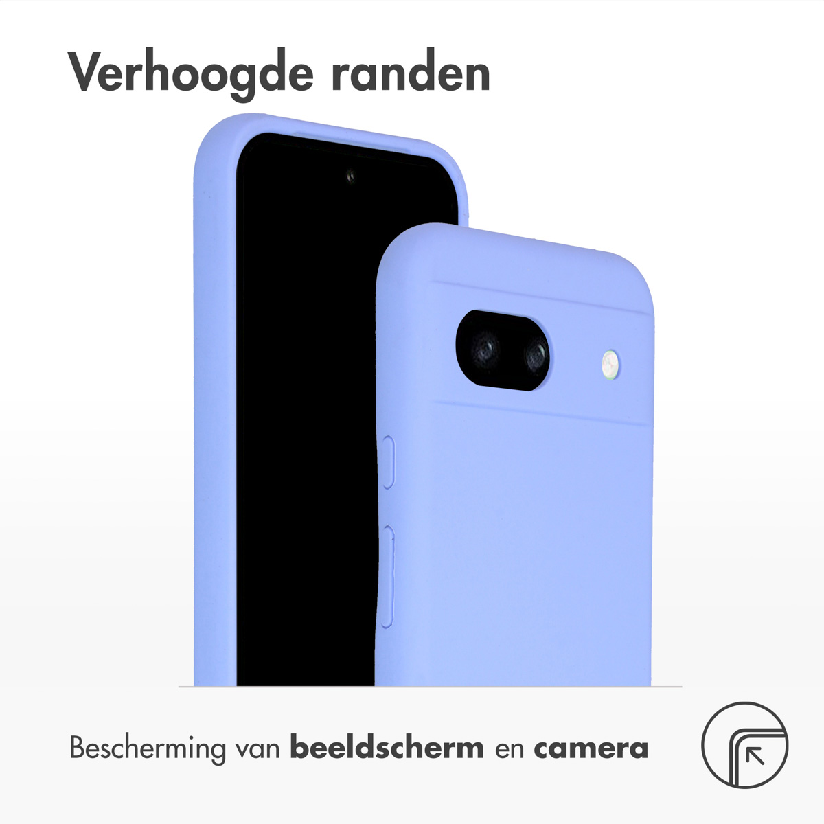 Twee blauwe telefoonhoesjes. Eén met een telefoon erin, de andere toont het scherm.