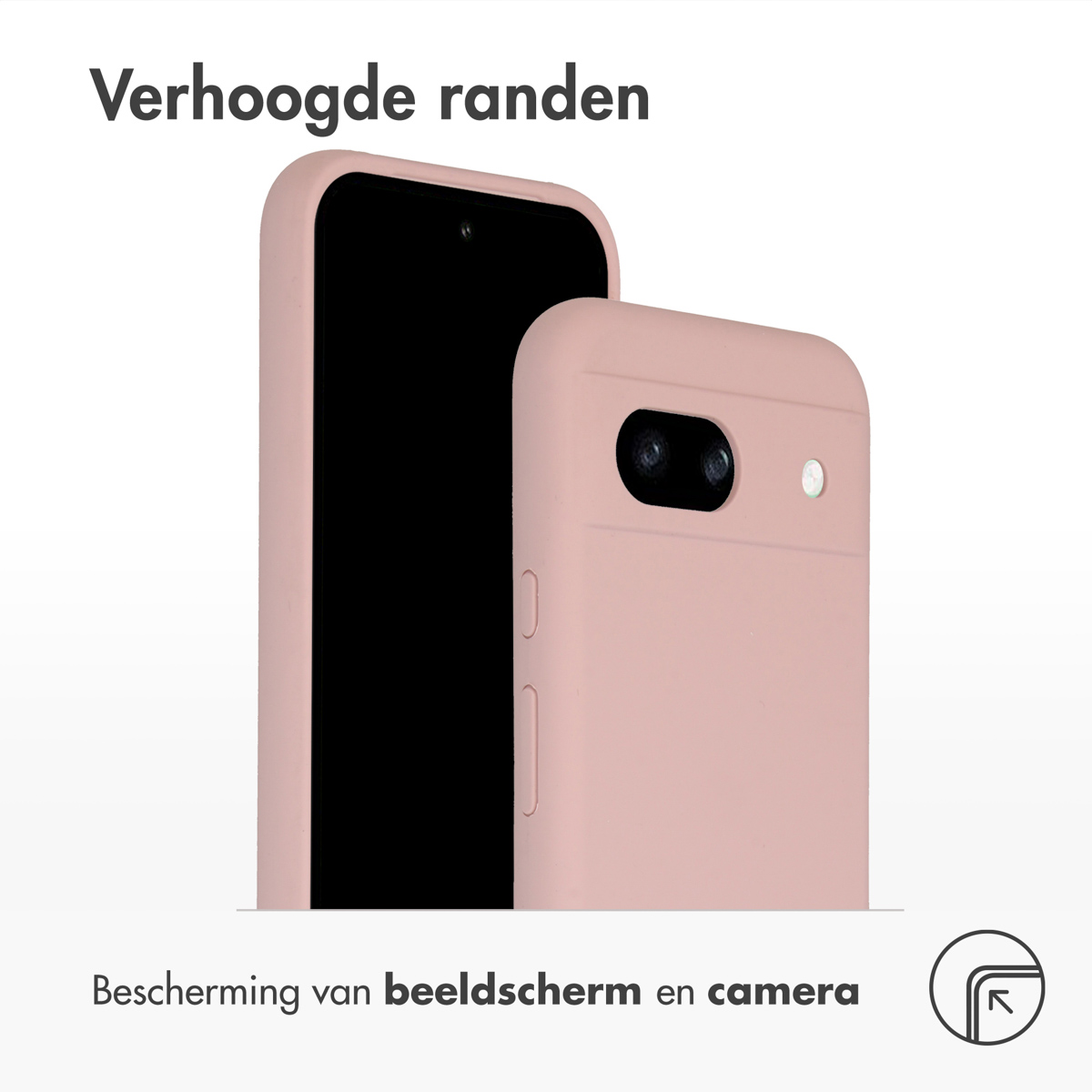 Twee roze telefoonhoesjes. Eén zit op een telefoon en de andere ernaast.