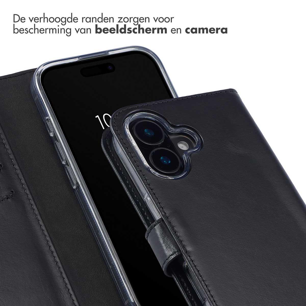 SELENCIA porta carte in vera pelle Cover per Apple iPhone 16 Plus, Nero