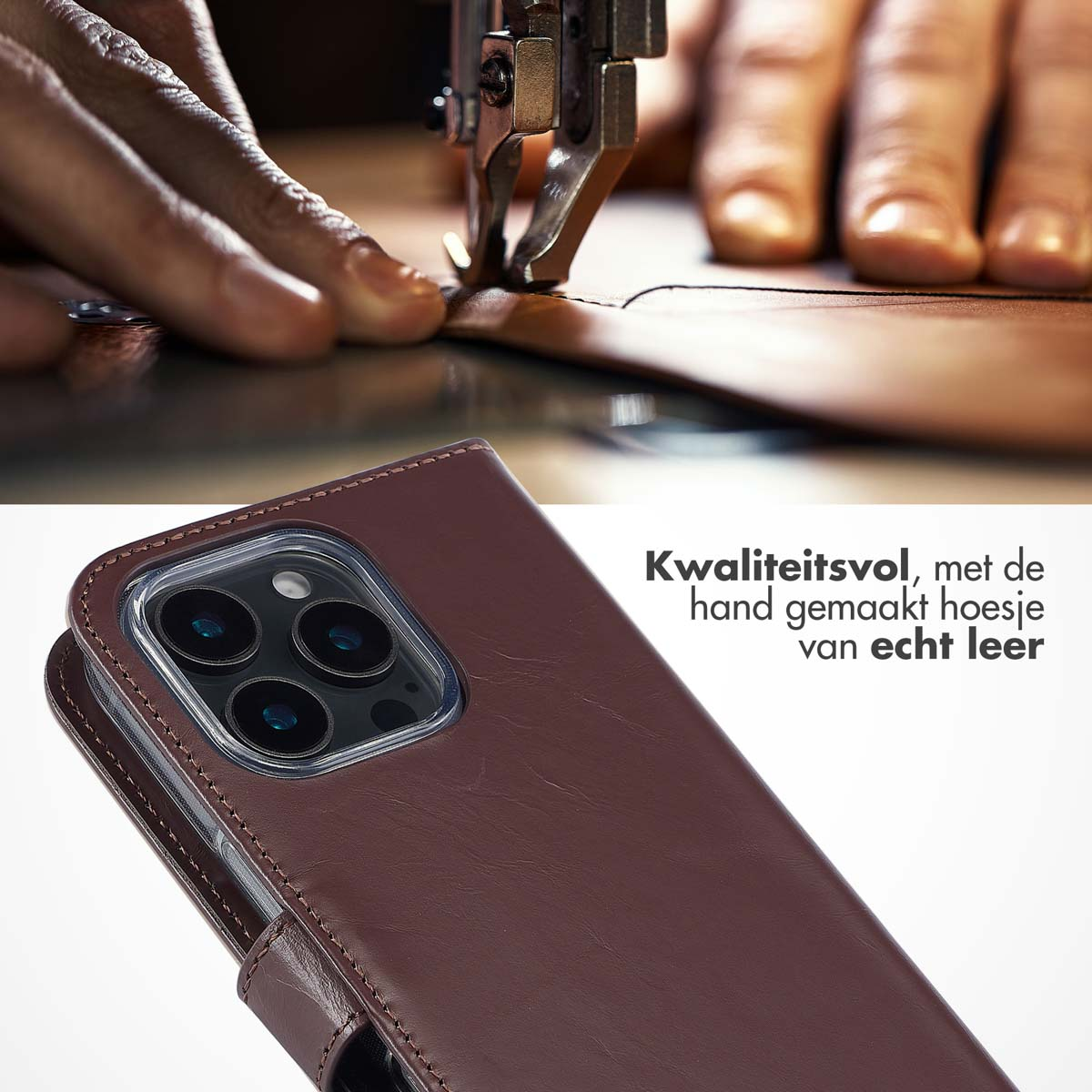SELENCIA Klapphülle aus Echtleder, Bookcover, Apple, iPhone 16 Pro Max, Braun