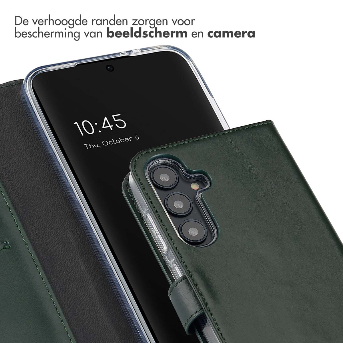 SELENCIA Echt Lederen Bookcase - Geschikt voor Samsung Galaxy S24 FE - Telefoonhoesje voor Samsung Samsung Galaxy S24 FE Groen