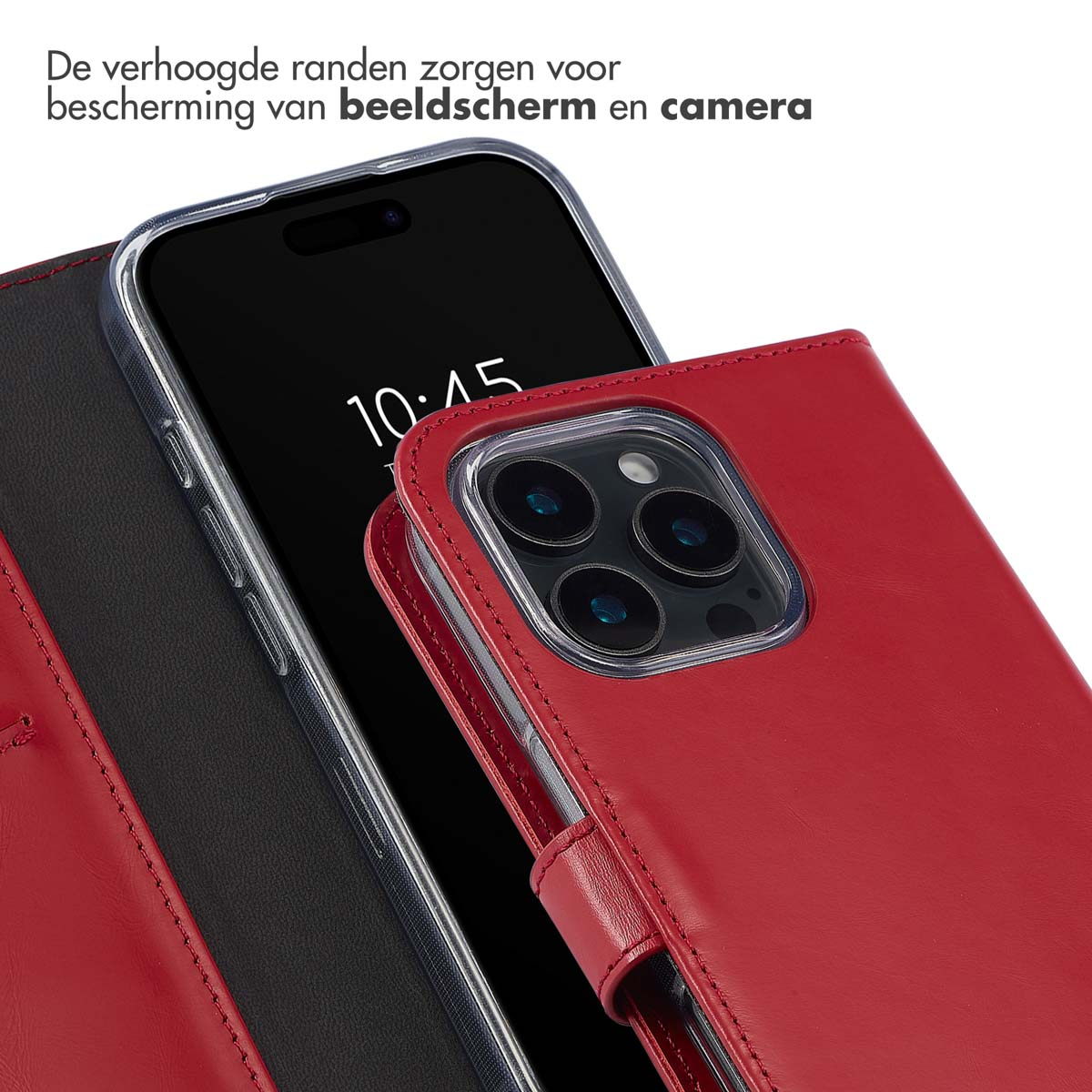 SELENCIA Klapphülle aus Echtleder, Bookcover, Apple, iPhone 16 Pro Max, Rot