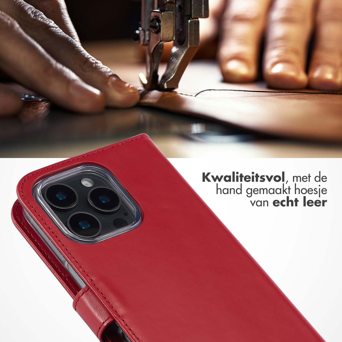 SELENCIA Klapphülle aus Echtleder, Bookcover, Apple, iPhone 16 Pro Max, Rot