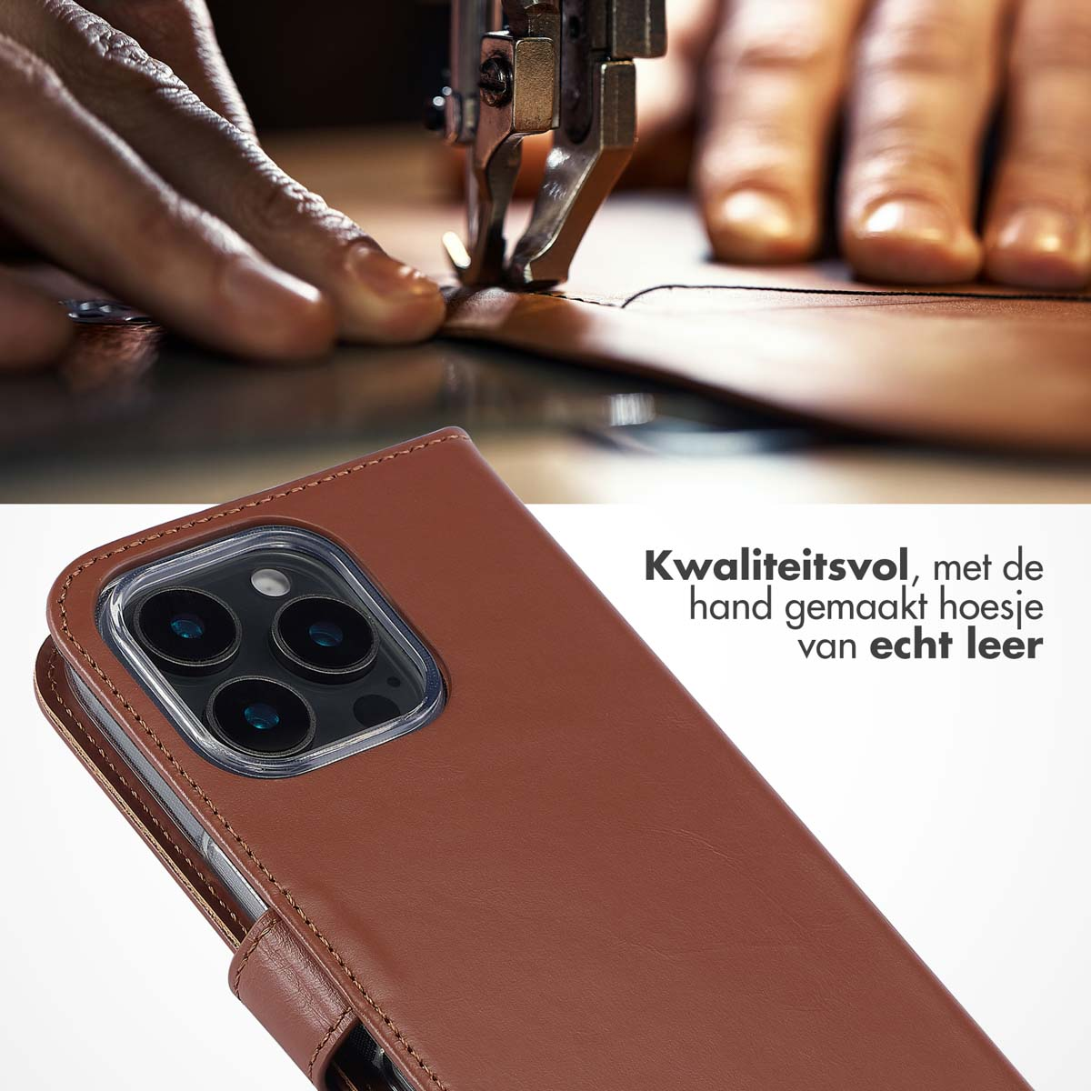 SELENCIA Klapphülle aus Echtleder, Bookcover, Apple, iPhone 16 Pro Max, Hellbraun