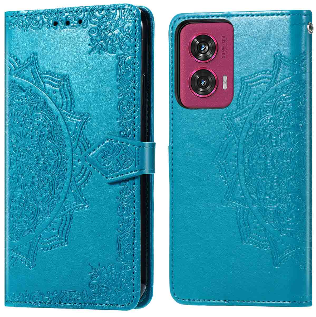 IMOSHION Mandala Bookcase - Geschikt voor Motorola Edge 50 Fusion - Telefoonhoesje voor Motorola Motorola Edge 50 Fusion Turquoise