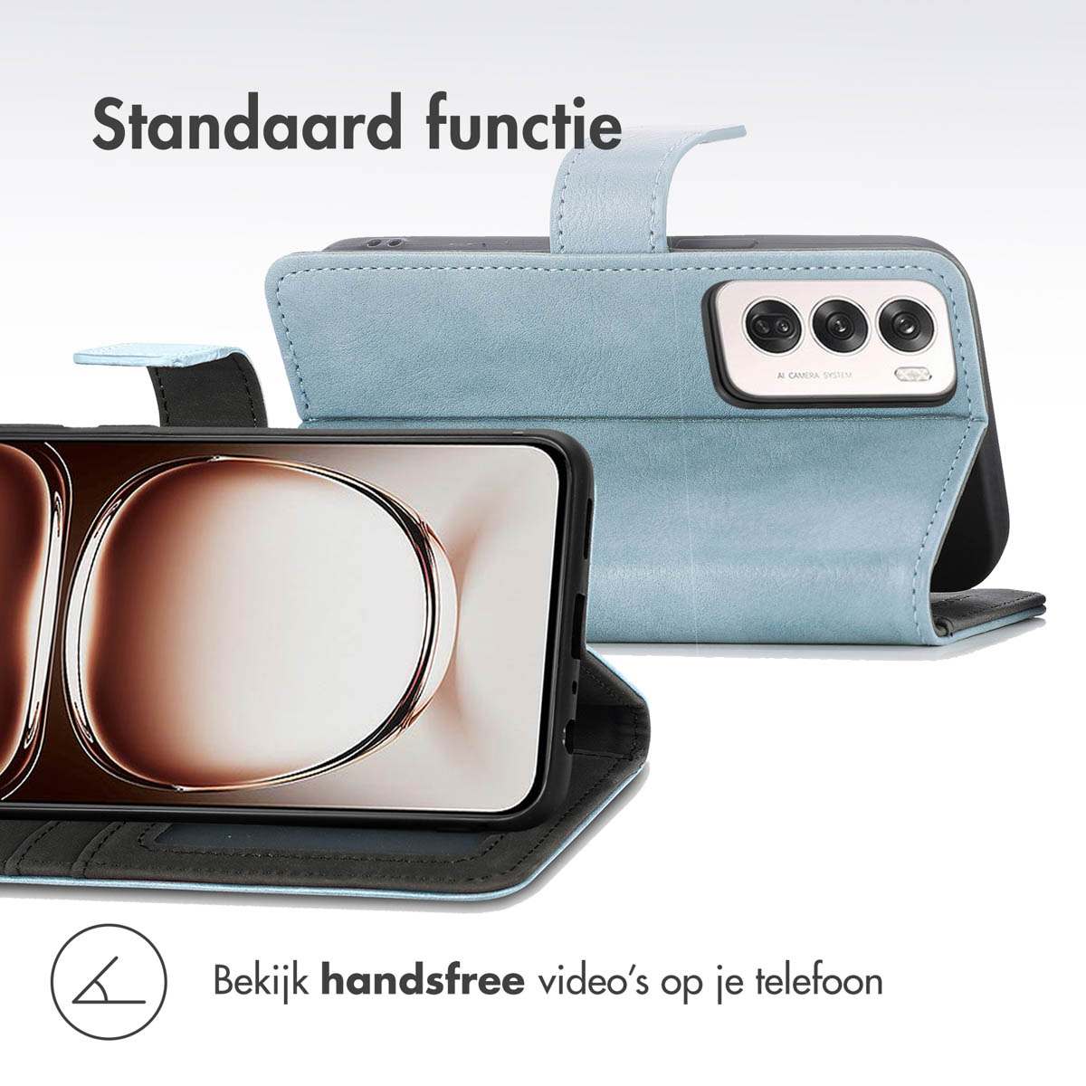 IMOSHION Luxe Bookcase - Geschikt voor Oppo Reno 12 Pro - Telefoonhoesje voor Oppo Oppo Reno 12 Pro Lichtblauw