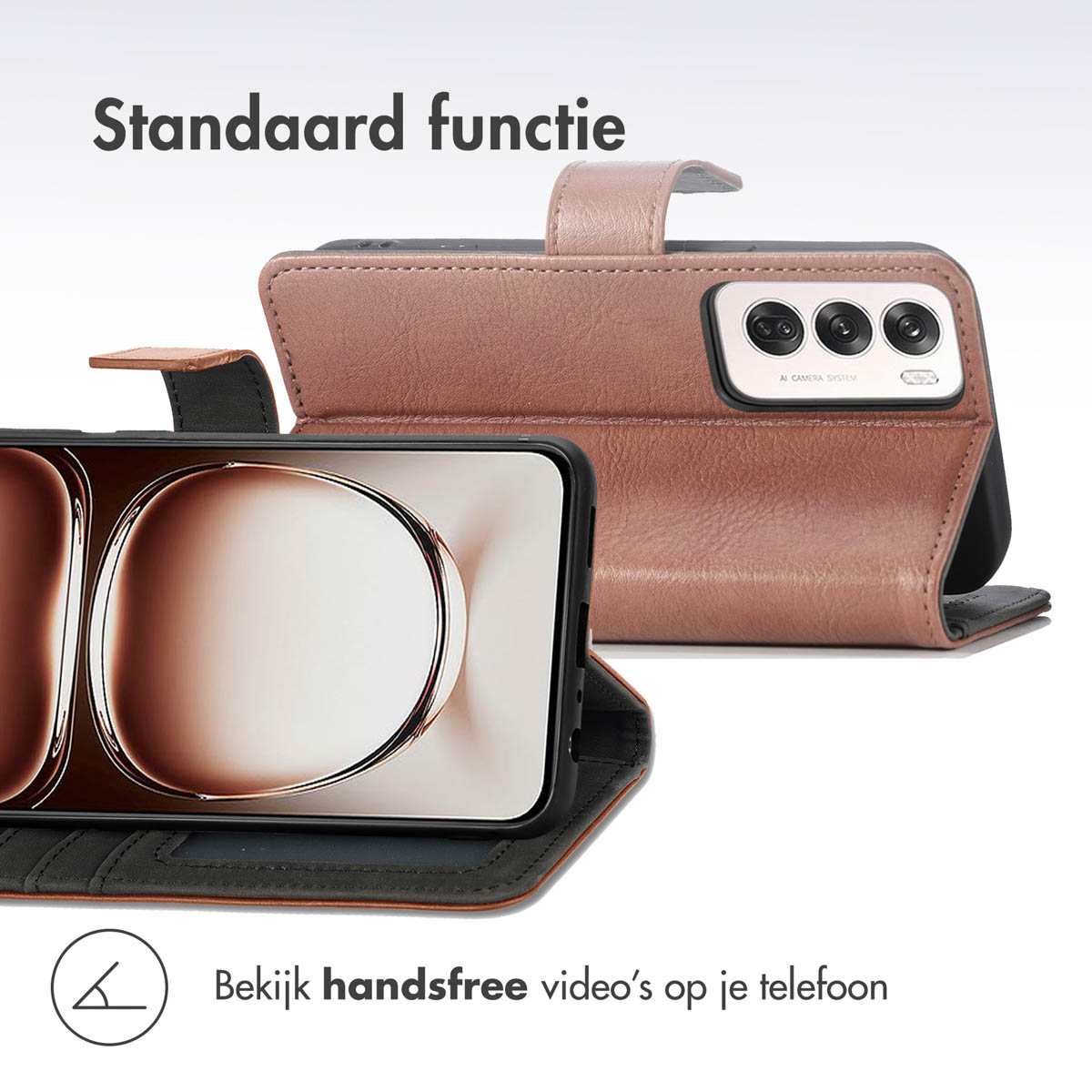 IMOSHION Luxe Bookcase - Geschikt voor Oppo Reno 12 Pro - Telefoonhoesje voor Oppo Oppo Reno 12 Pro Bruin