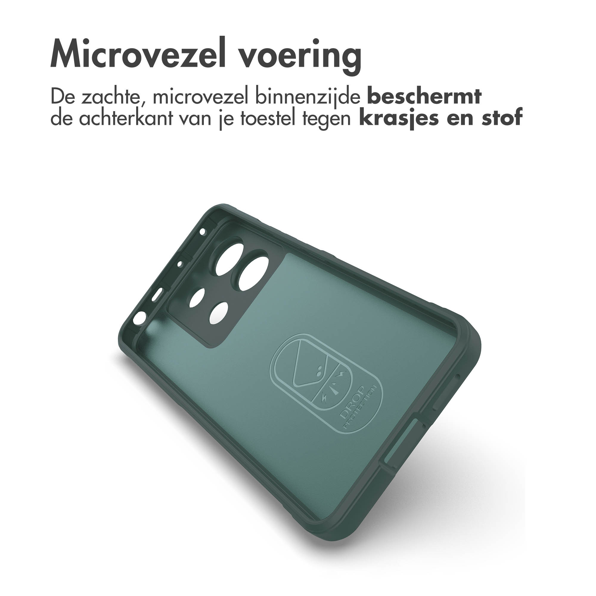 Binnenkant van een groene telefoonhoes. De hoes is open en toont de binnenkant.