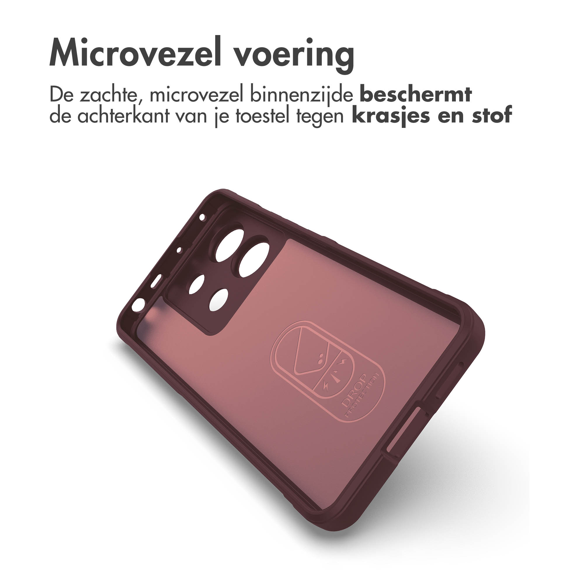 Een telefoonhoesje, met een luipaardprint en een telefoon erin. De telefoon is bevestigd aan een riem.