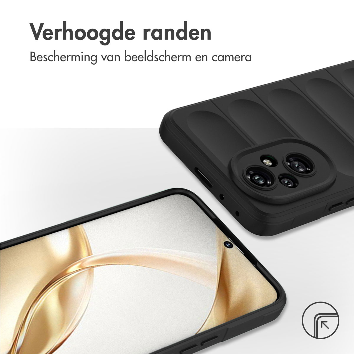 Coque de téléphone noire avec téléphone à l'intérieur. Protège l'écran et la caméra.