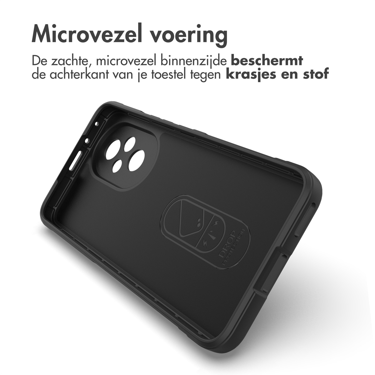 Intérieur d'étui de téléphone noir, noir, avec logo de protection, fond blanc.