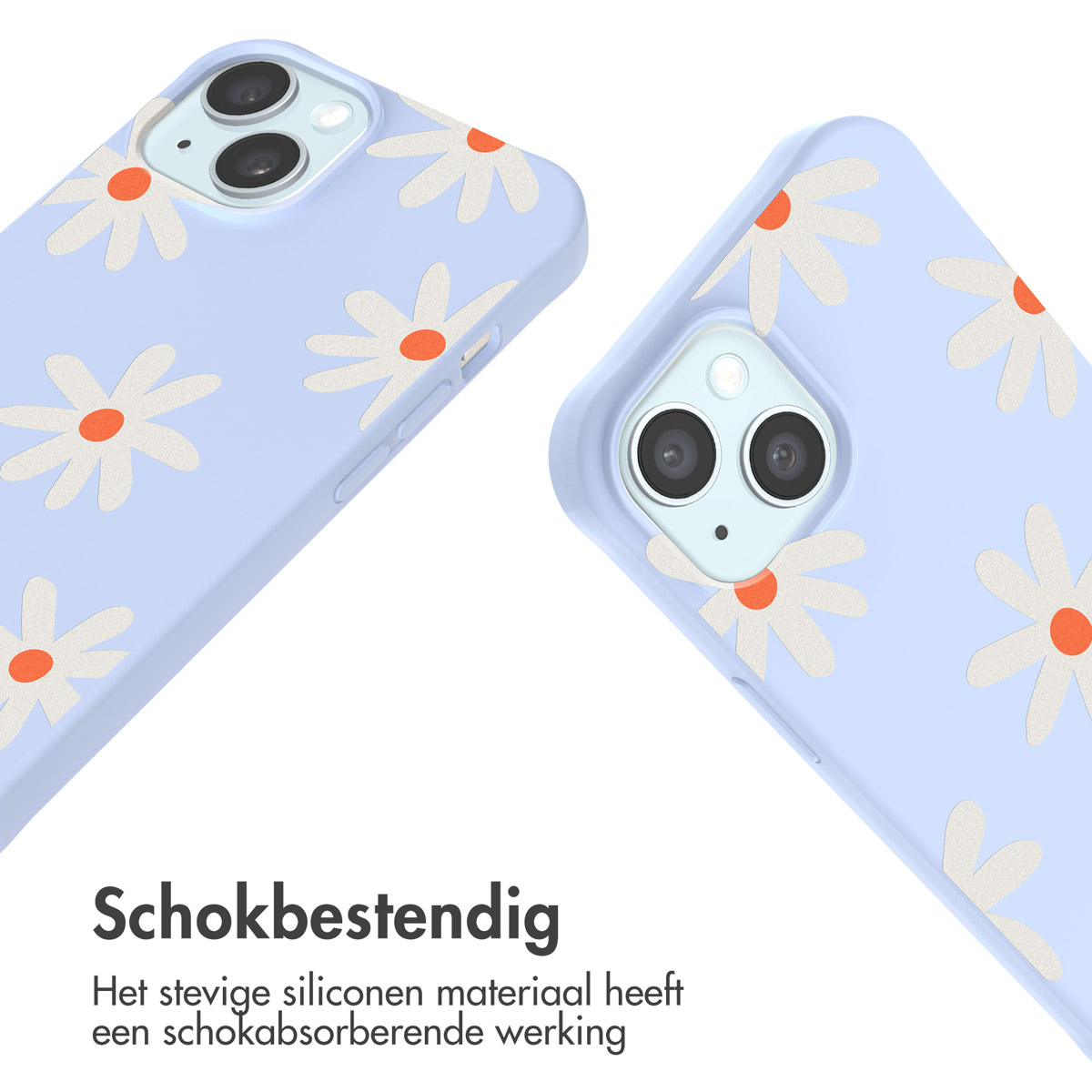 Telefoonhoesje met een helder, transparant ontwerp. Het telefoonhoesje staat op een witte achtergrond.