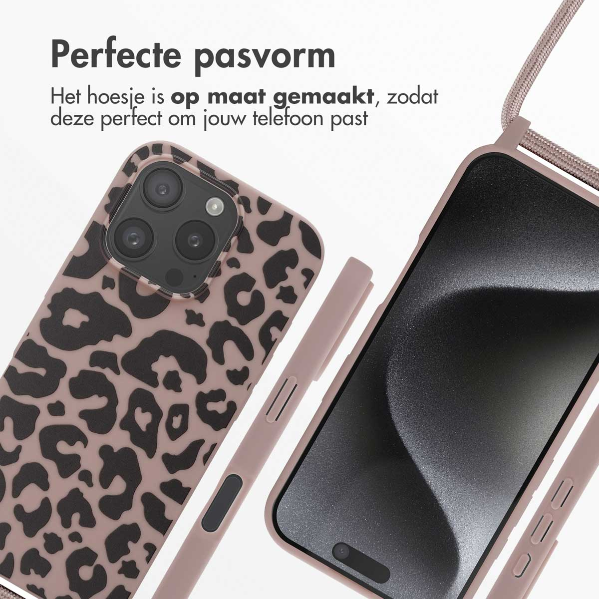 Twee telefoonhoesjes, een met luipaardprint, de andere met een telefoon.
