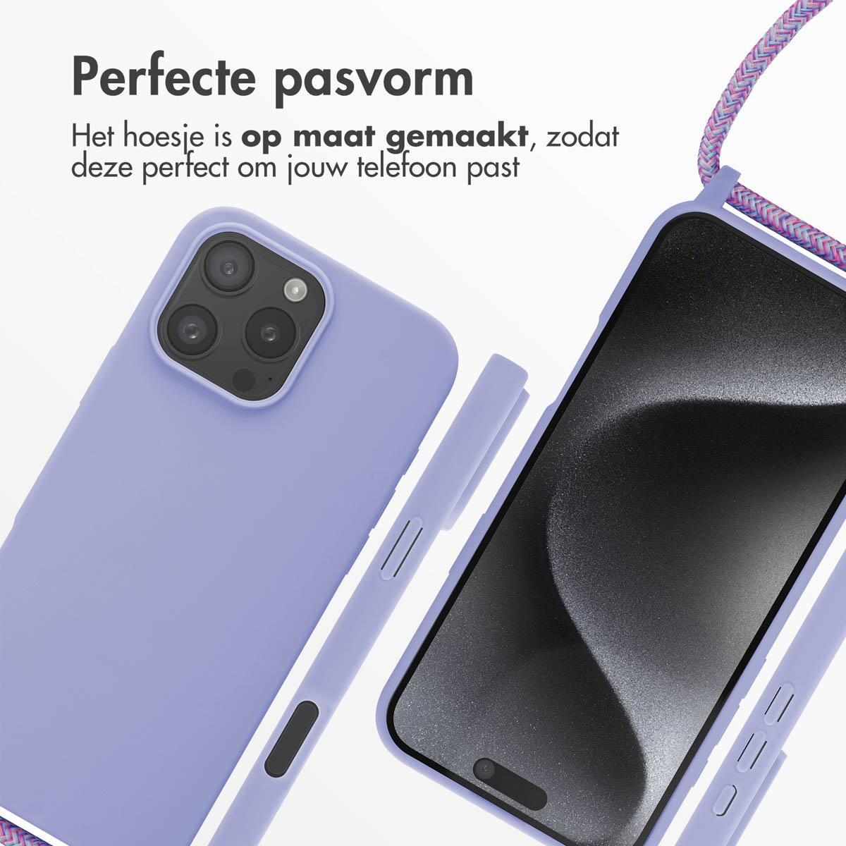IMOSHION Siliconen hoesje met koord geschikt voor Apple iPhone 16 Pro Max Phone case for Apple iPhone 16 Pro Max Purple