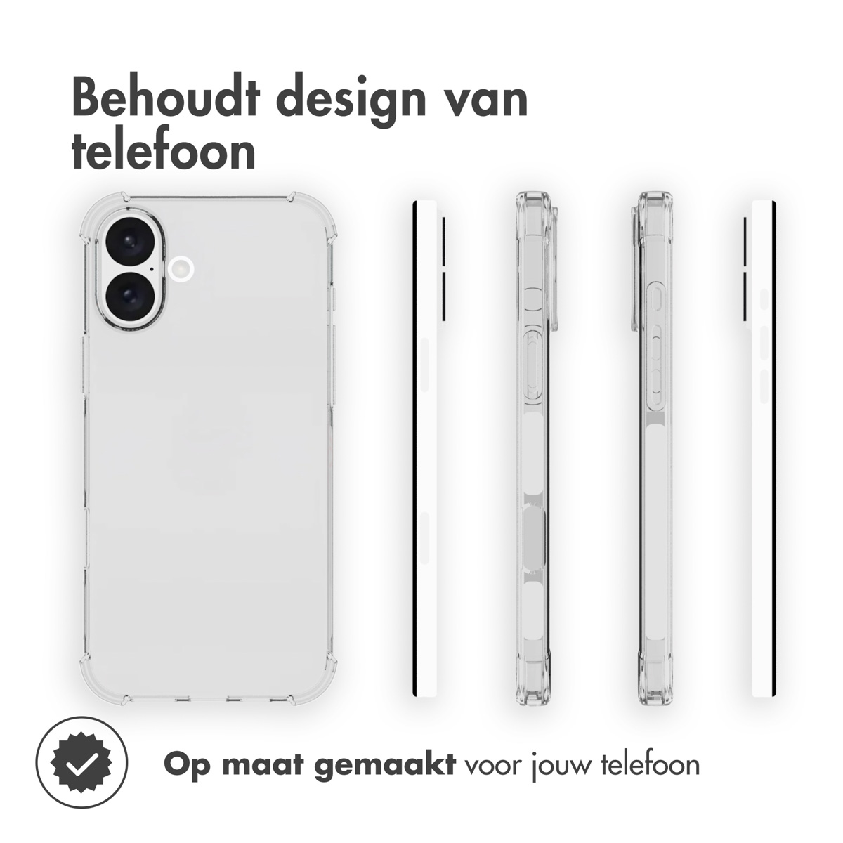 Transparant telefoonhoesje. Telefoon in hoesje. Zijaanzicht. Witte achtergrond.