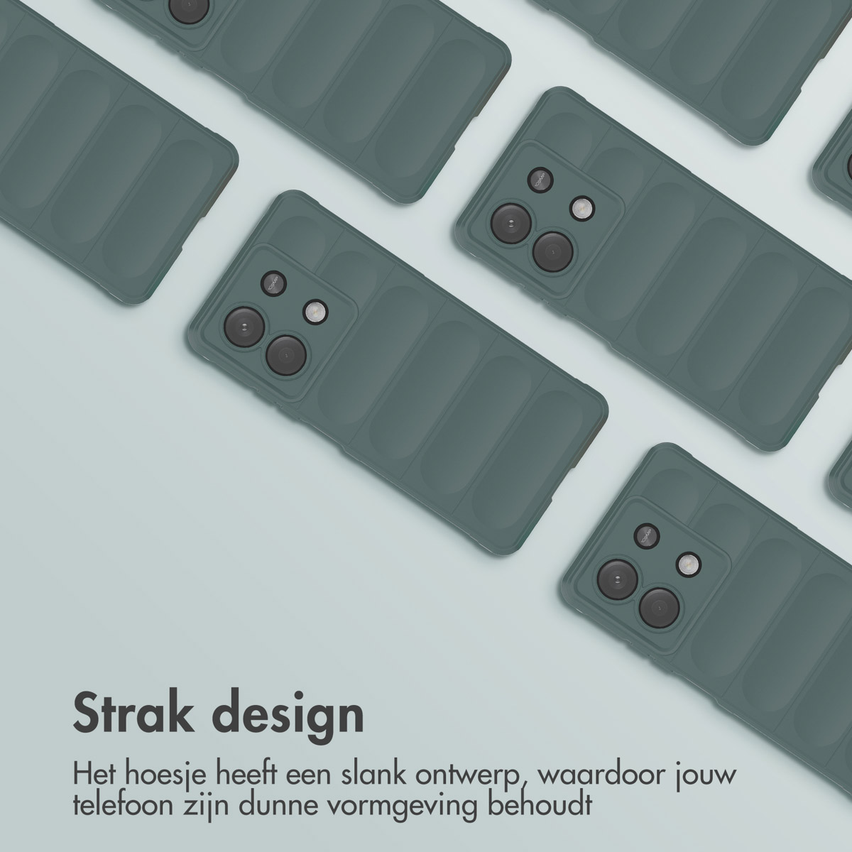 Meerdere donkergroene telefoonhoesjes, textuurontwerp, lichte achtergrond.
