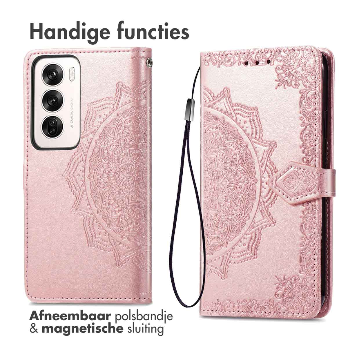 IMOSHION Coque folio compatible avec Oppo Reno 12 Pro Étui de Téléphone voor Oppo Oppo Reno 12 Pro Rose dorée
