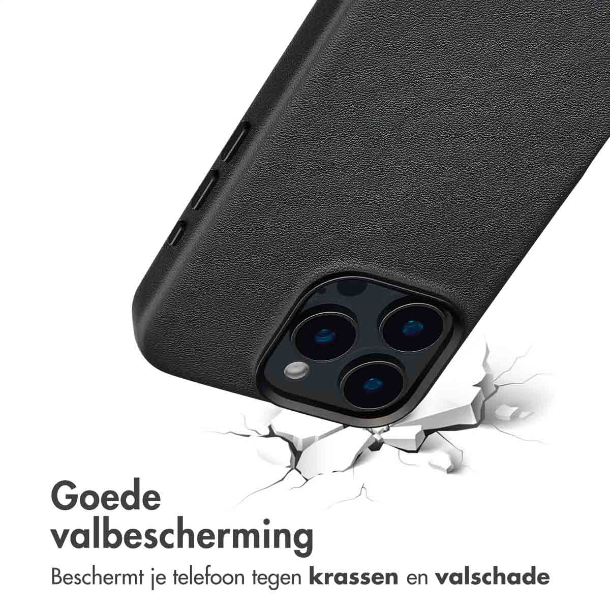 ACCEZZ MagSafe Leather Backcover - Geschikt voor Apple iPhone 16 Pro - Telefoonhoesje voor Apple iPhone 16 Pro Zwart