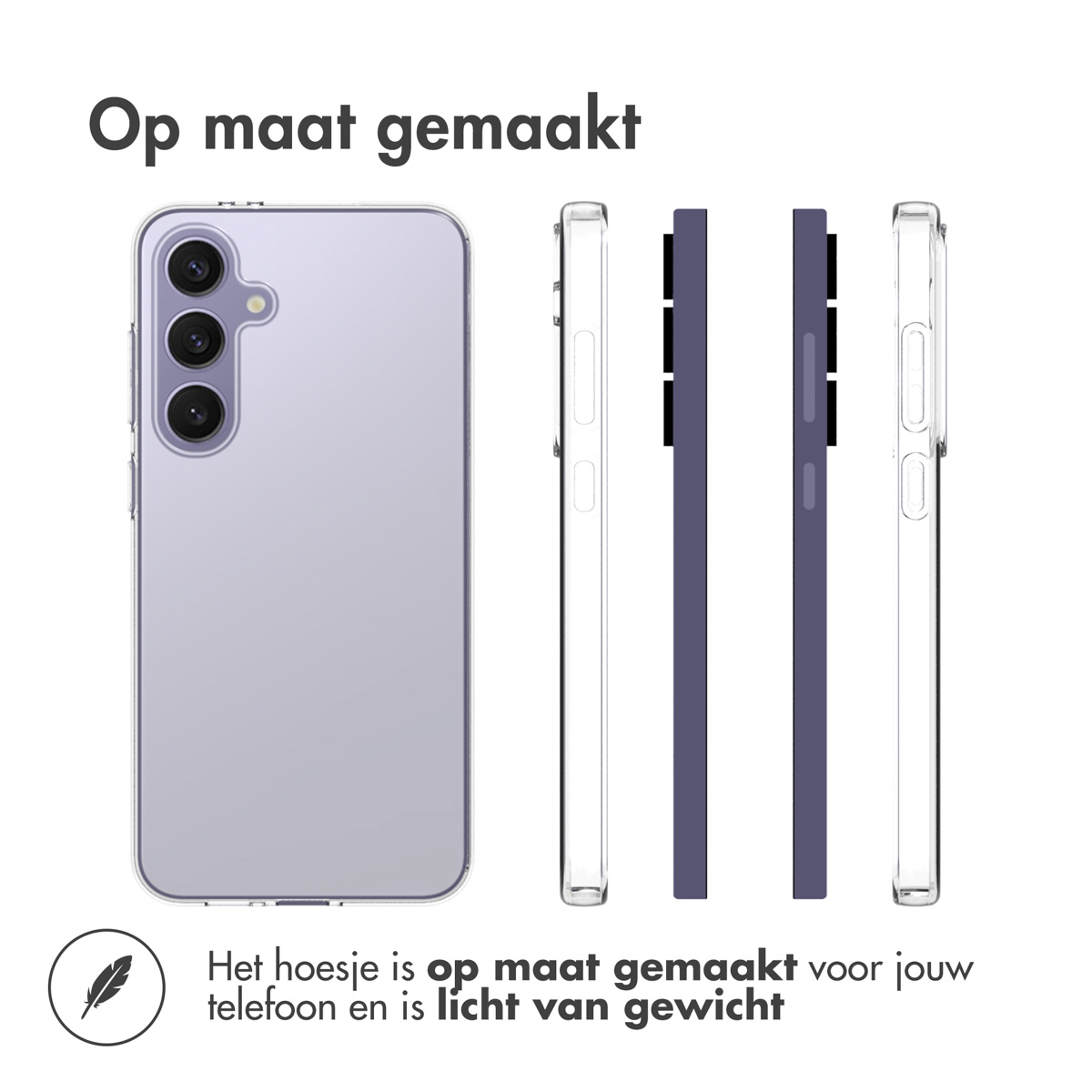 Coque de téléphone avec vues latérales et avant. Légère et personnalisée. Coque transparente.