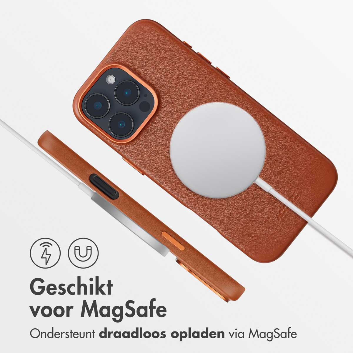 ACCEZZ MagSafe Leather Backcover - Geschikt voor Apple iPhone 16 Pro Max - Telefoonhoesje voor Apple iPhone 16 Pro Max Bruin