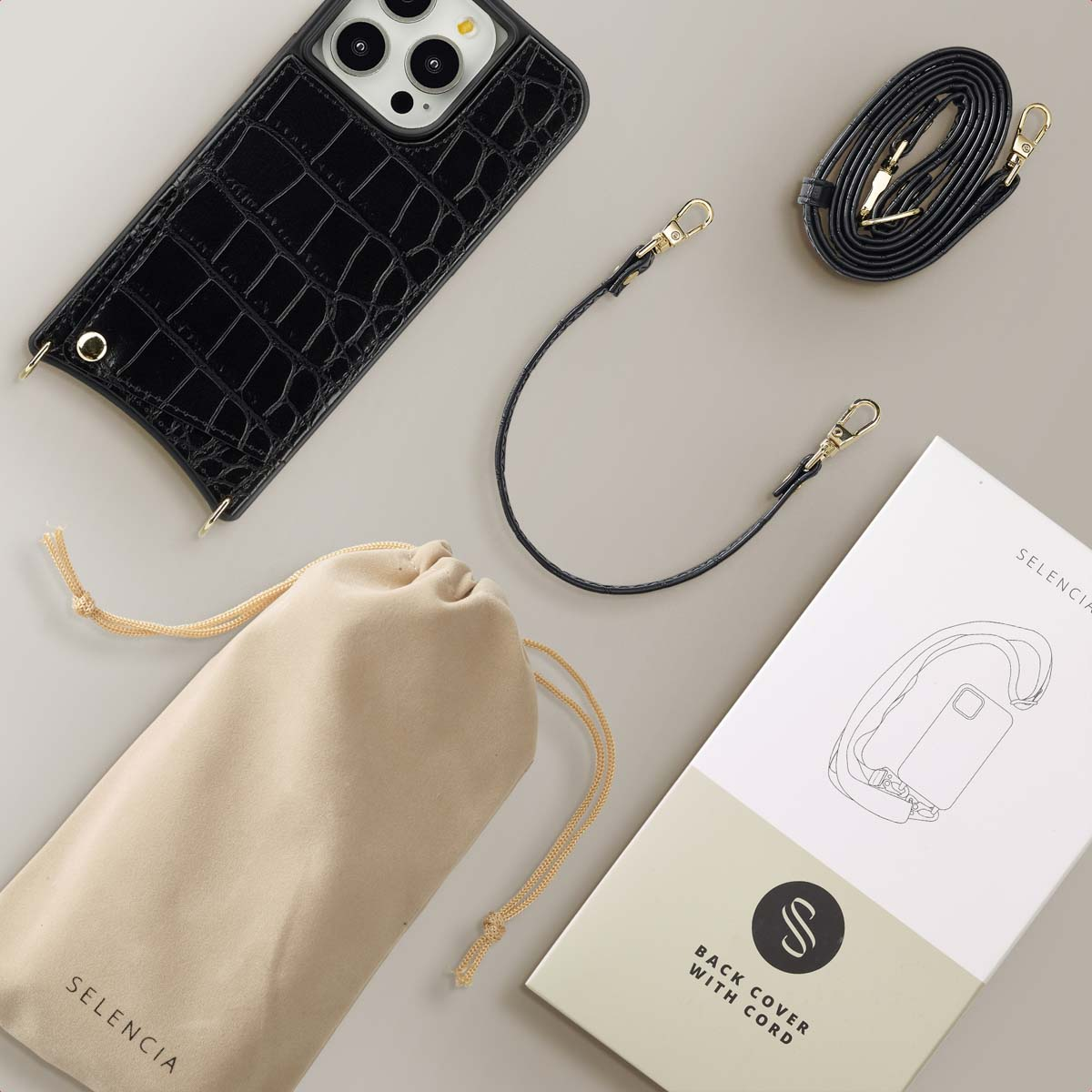 SELENCIA Coque avec lanière compatible avec iPhone 14 Pro Étui de Téléphone voor Apple iPhone 14 Pro Noir