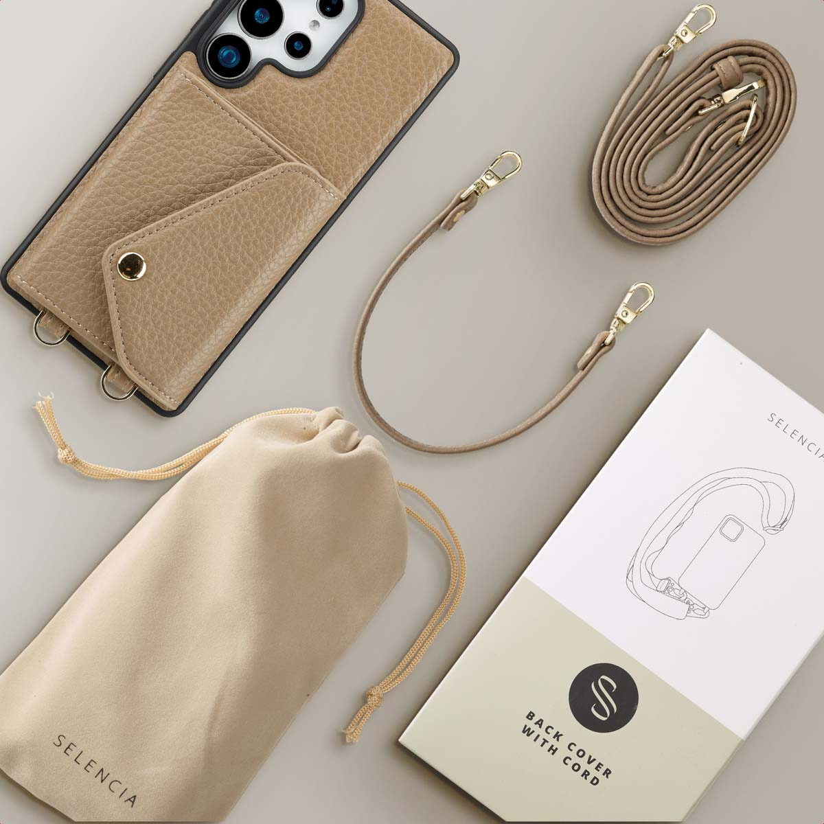 SELENCIA Sera Koordhoes met pashouder envelop - Geschikt voor Samsung Galaxy S25 Ultra - Telefoonhoesje voor Samsung Samsung Galaxy S25 Ultra Beige