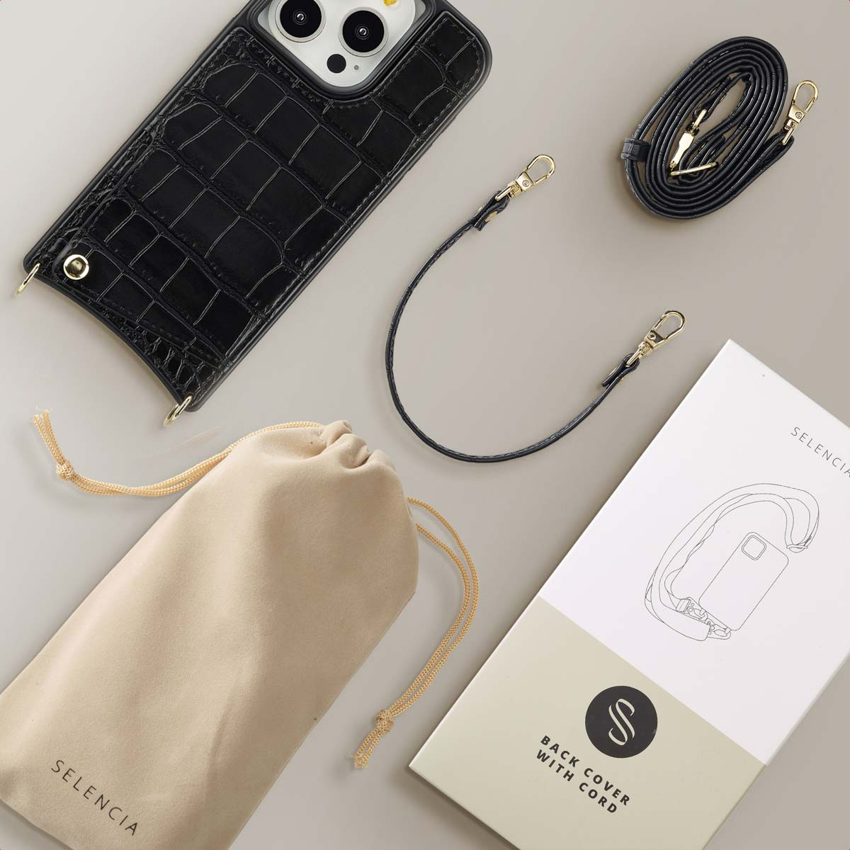 SELENCIA Coque avec lanière compatible avec iPhone 15 Pro Étui de Téléphone voor Apple iPhone 15 Pro Noir