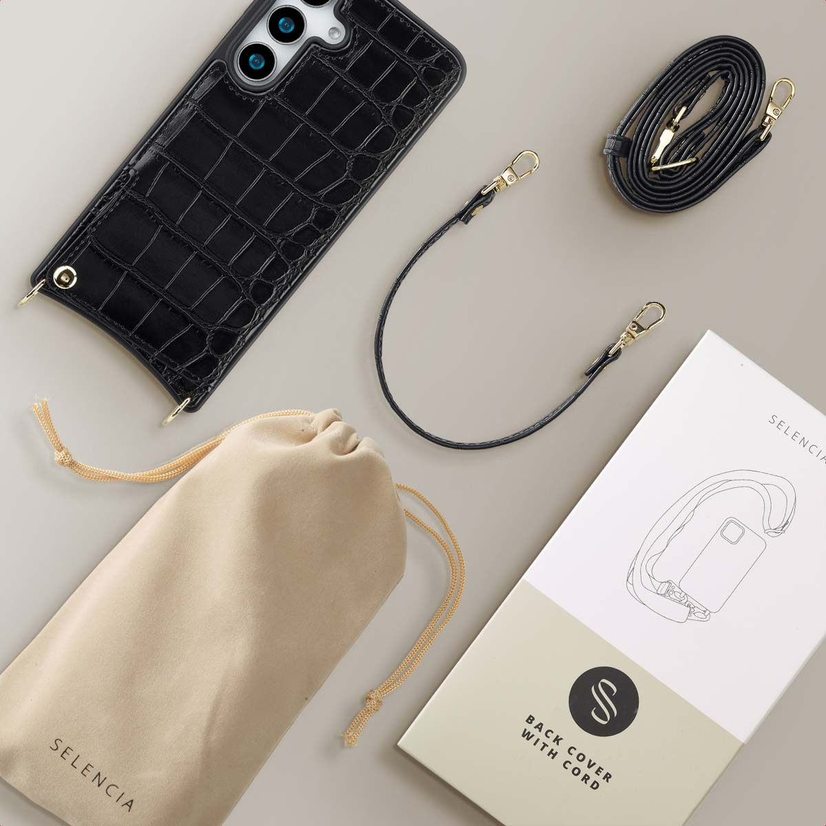 SELENCIA Coque avec lanière compatible avec Samsung Galaxy S25 Étui de Téléphone voor Samsung Samsung Galaxy S25 Noir