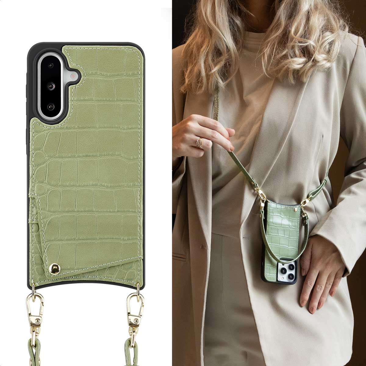 SELENCIA Coque avec lanière compatible avec Samsung Galaxy A36/Samsung Galaxy A56 (5G) Étui de Téléphone voor Samsung Samsung Galaxy A36/Samsung Galaxy A56 (5G) Vert