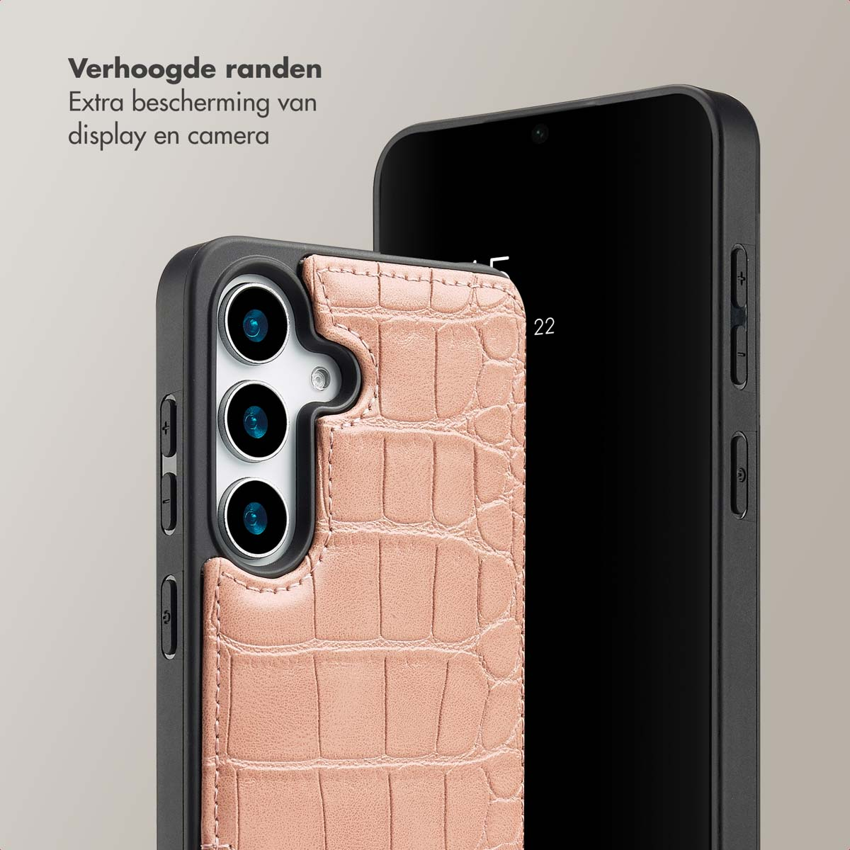SELENCIA Nova Croco Backcover met koord en pashouder - Geschikt voor Samsung Galaxy S25 - Telefoonhoesje voor Samsung Samsung Galaxy S25 Roze