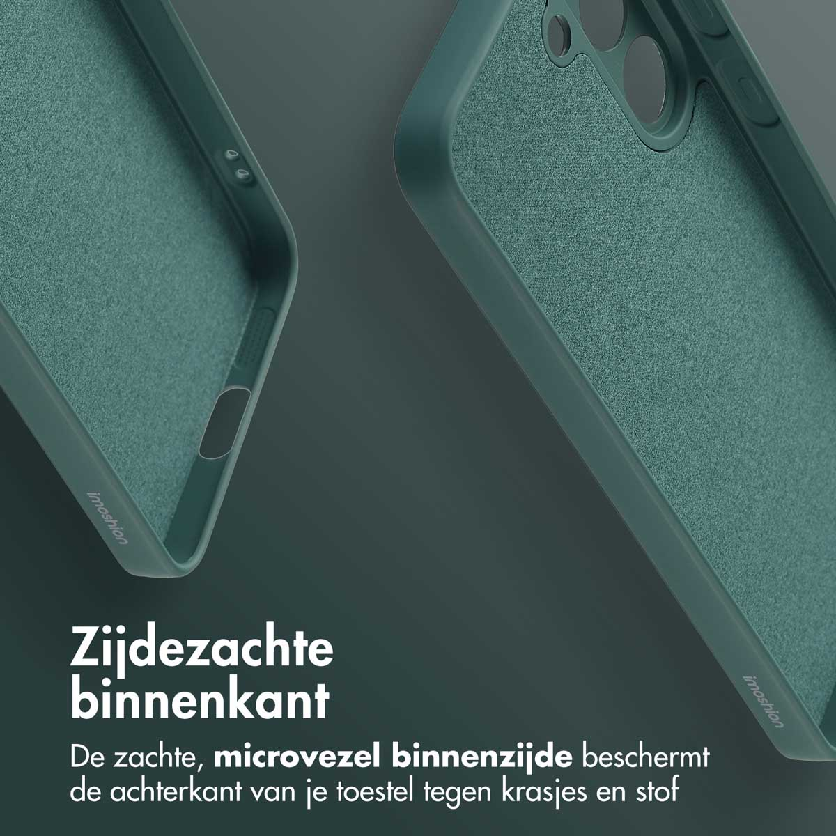 Groene telefoonhoes binnenkant met zachte microvezel binnenkant. Beschermt tegen krassen en stof.
