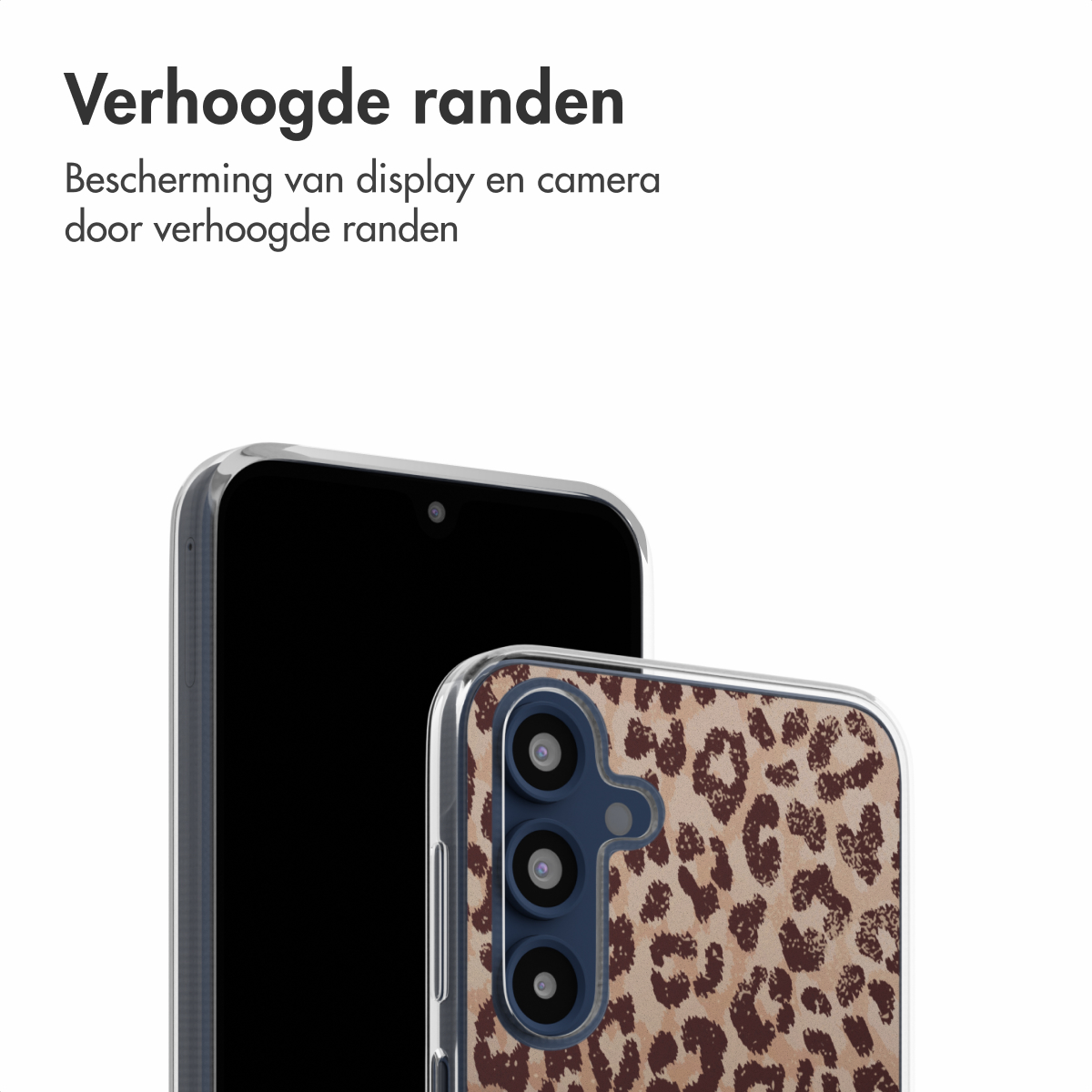 Coque transparente sur téléphone, motif imprimé léopard.