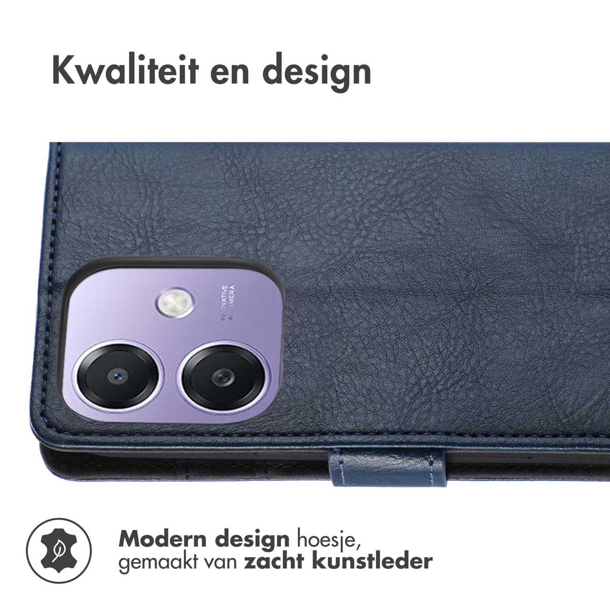 Une coque de téléphone sur un téléphone. Le téléphone est dans une coque bleue. Une caméra de téléphone est visible.
