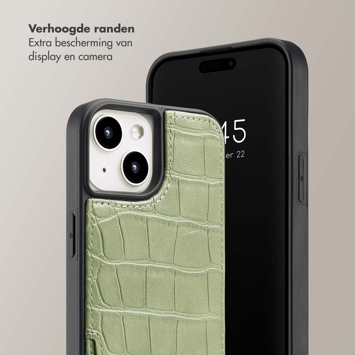 SELENCIA Nova Croco Backcover met koord en pashouder geschikt voor iPhone 15 Phone case for Apple iPhone 15 Green