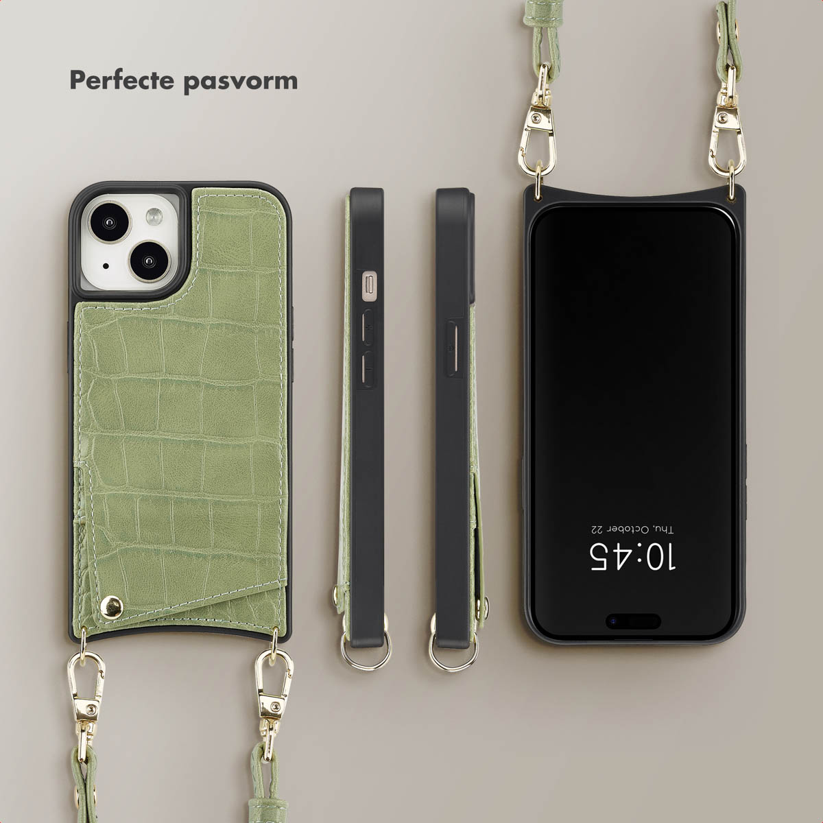 SELENCIA Nova Croco Backcover met koord en pashouder geschikt voor iPhone 15 Phone case for Apple iPhone 15 Green