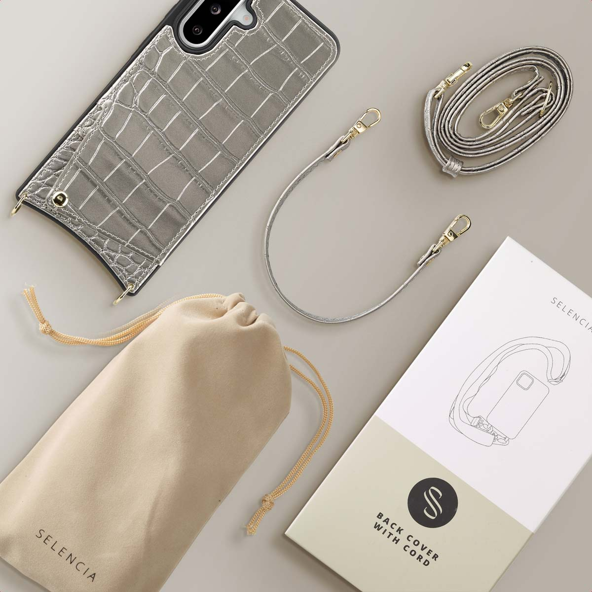 SELENCIA Coque avec lanière compatible avec Samsung Galaxy A36/Samsung Galaxy A56 (5G) Étui de Téléphone voor Samsung Samsung Galaxy A36/Samsung Galaxy A56 (5G) Argent