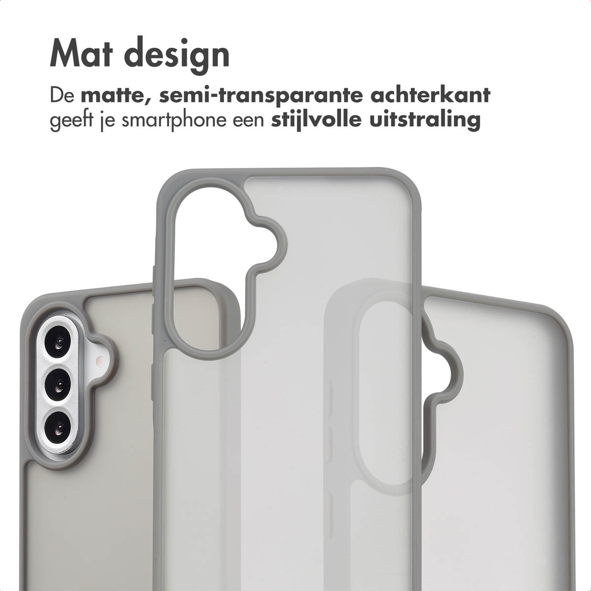 Telefoonhoesjes in grijs en transparant. Verschillende stijlen, close-up. Witte achtergrond.
