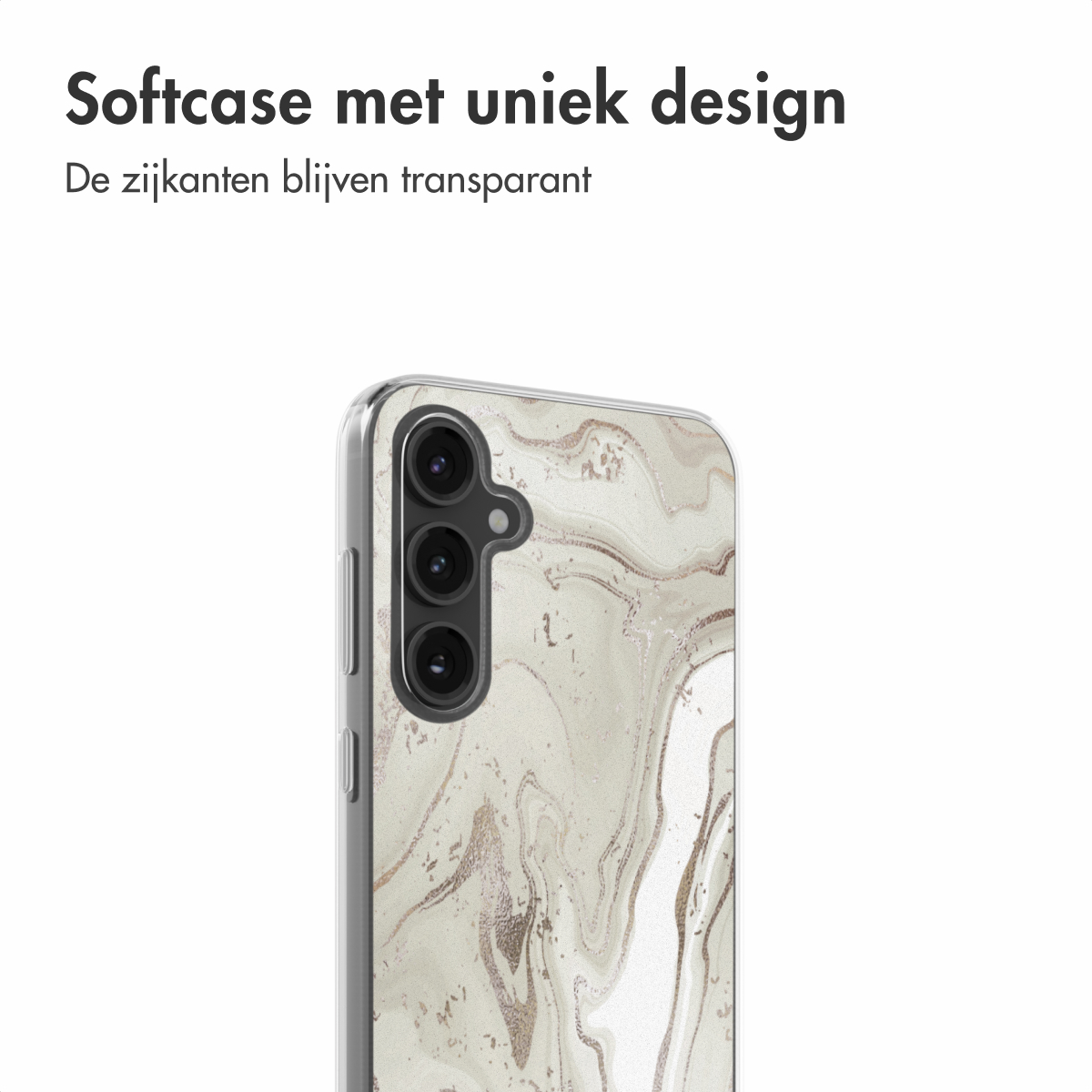 Telefoonhoesje met een marmerdesign. De hoes is transparant met een marmerpatroon op de achterkant.
