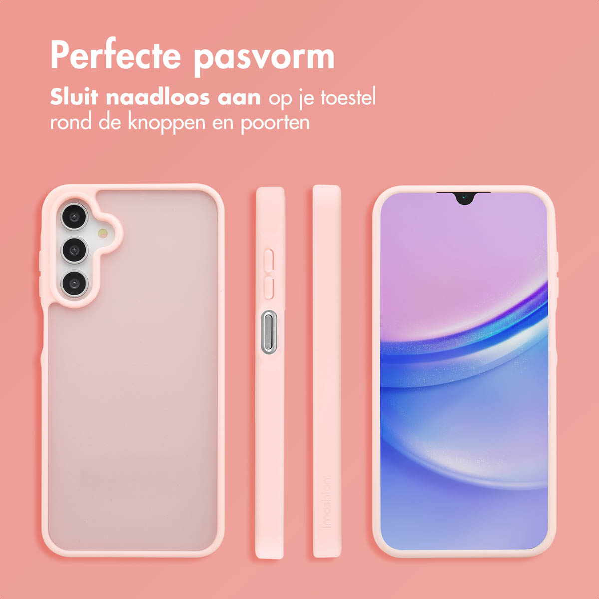 Een paar roze telefoonhoesjes. De telefoonhoesjes staan rechtop.