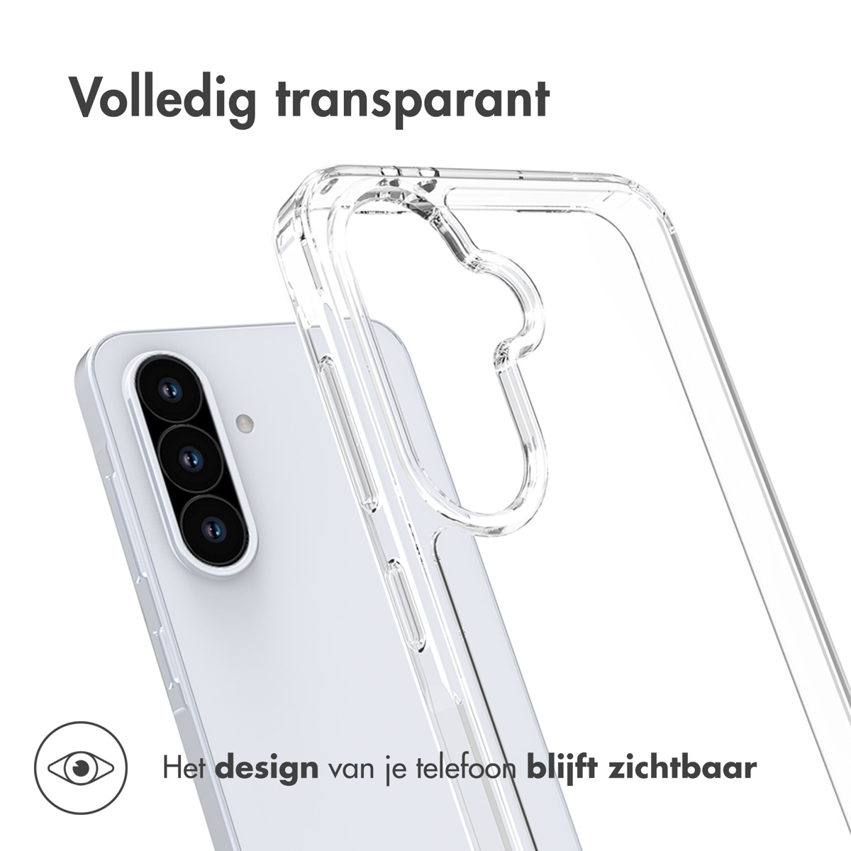 Una custodia trasparente per telefono su sfondo bianco. Il design del telefono è visibile.