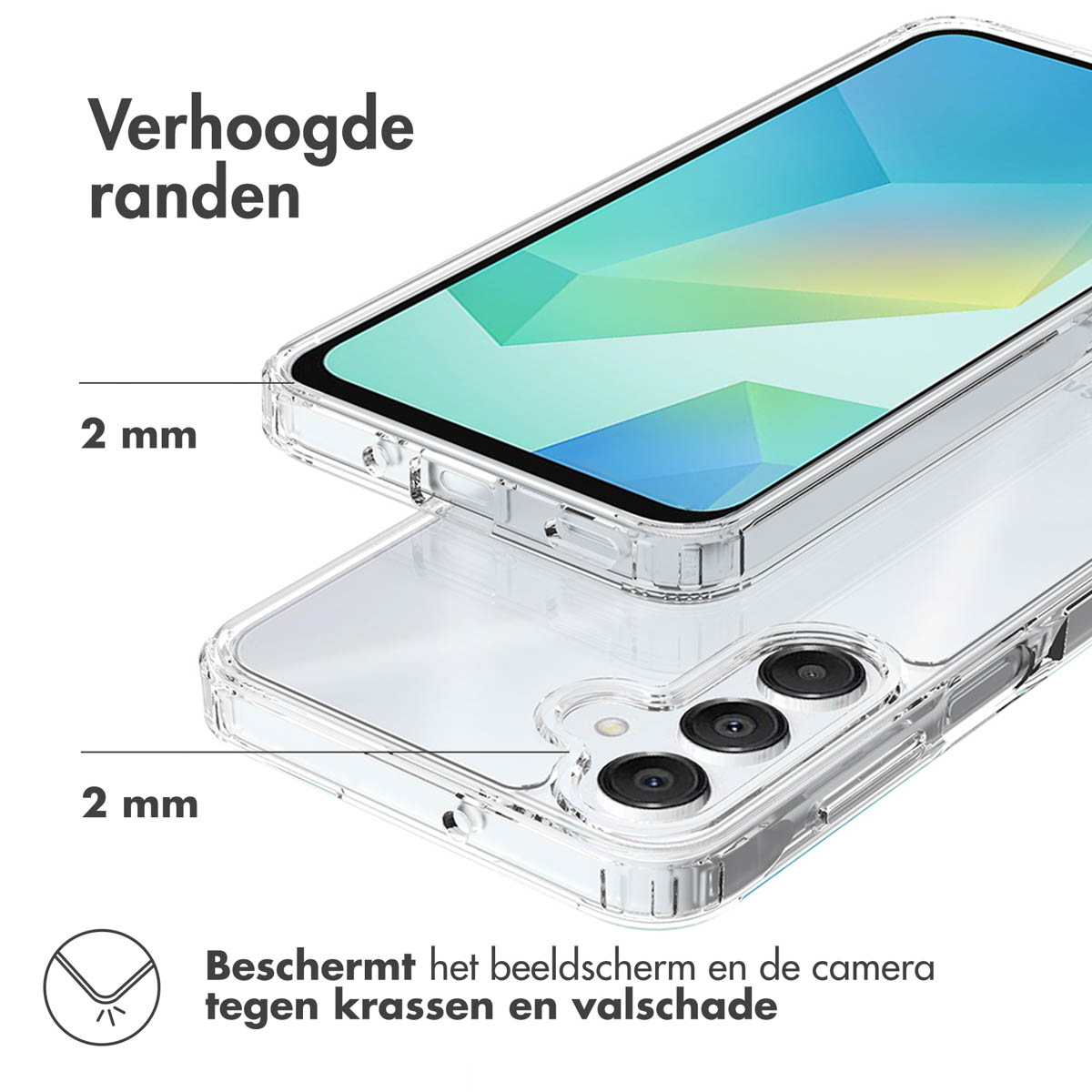 Une coque de téléphone avec des bords surélevés. Les bords mesurent 2 mm.