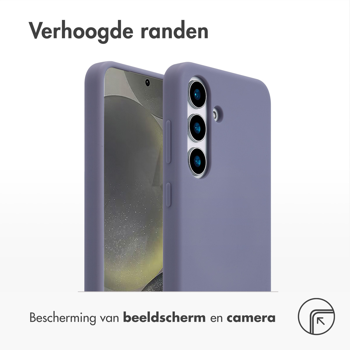 Lila Handyhülle, die das Telefon schützt, mit sichtbarer Kamera.